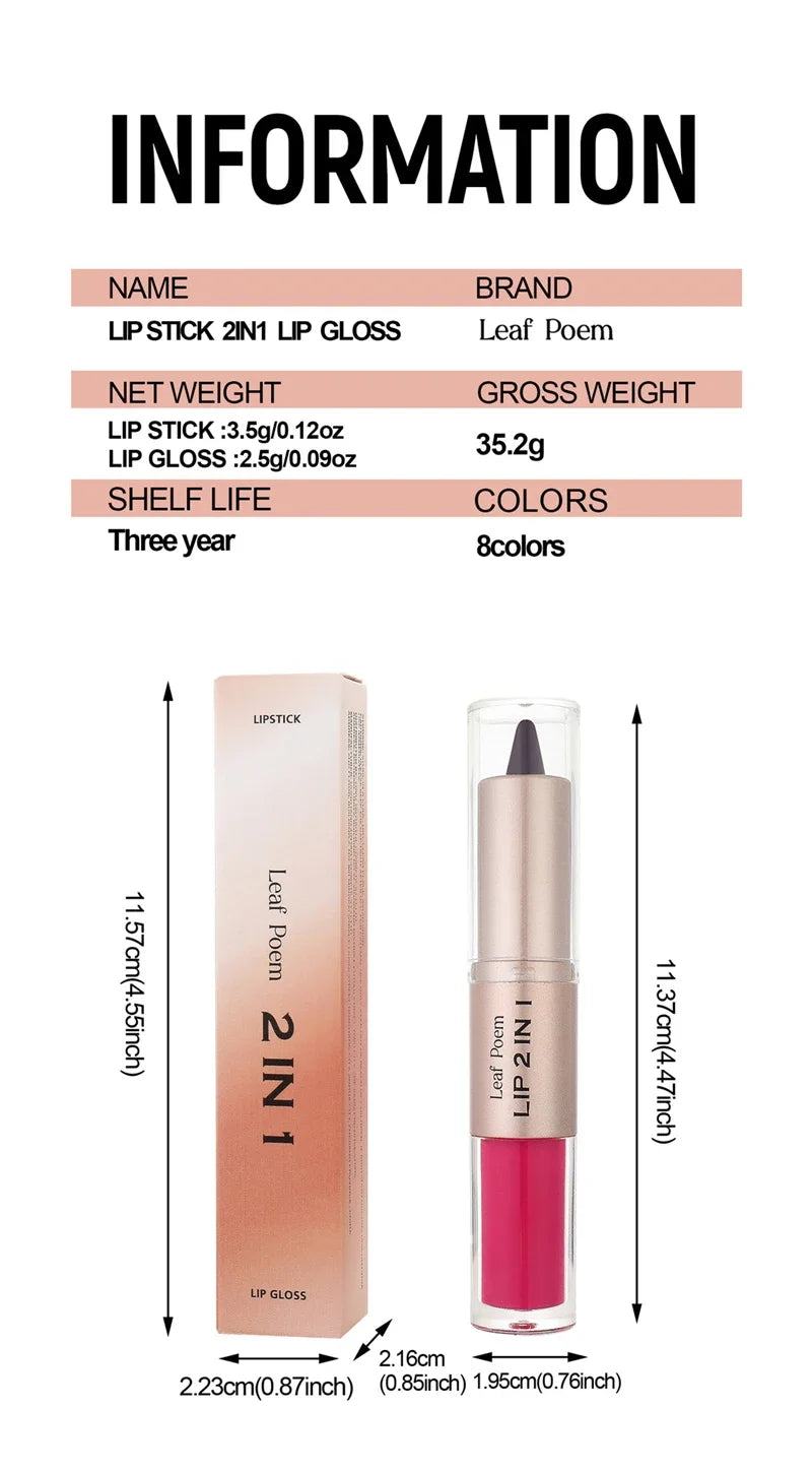 2 in1 Tapered Gradient Lipliner Pen Nude Brown Mirror Glass Lip Gloss Matte Lip Liner Waterproof Lip Contour Non Stick Makeup