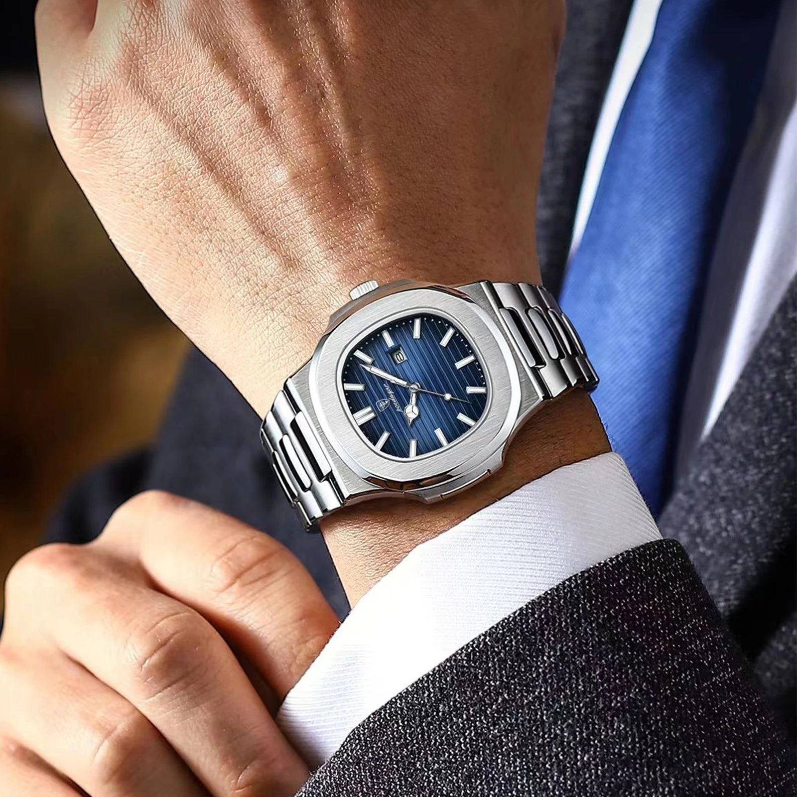POEDAGAR Square Luxury Men Wristwatch Waterproof Luminous Date Stainless Steel Male Clock Business Sports Quartz Watches For Me