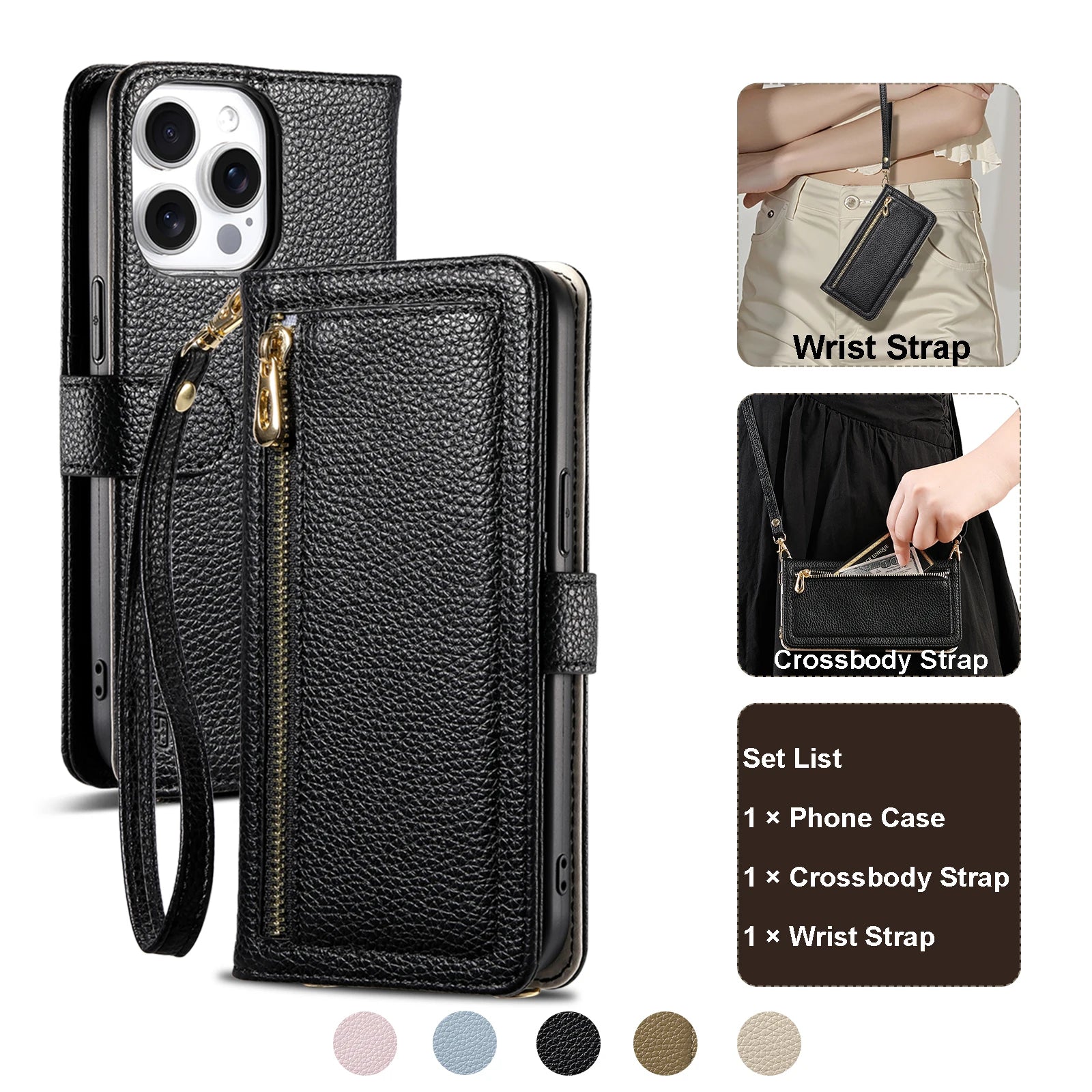 Leather Wallet Case Crossbody Phone Pouch with Multiple Card Slots for IPhone 17 16e 15 Plus 14 13 12 11 Xs Max Pro Case