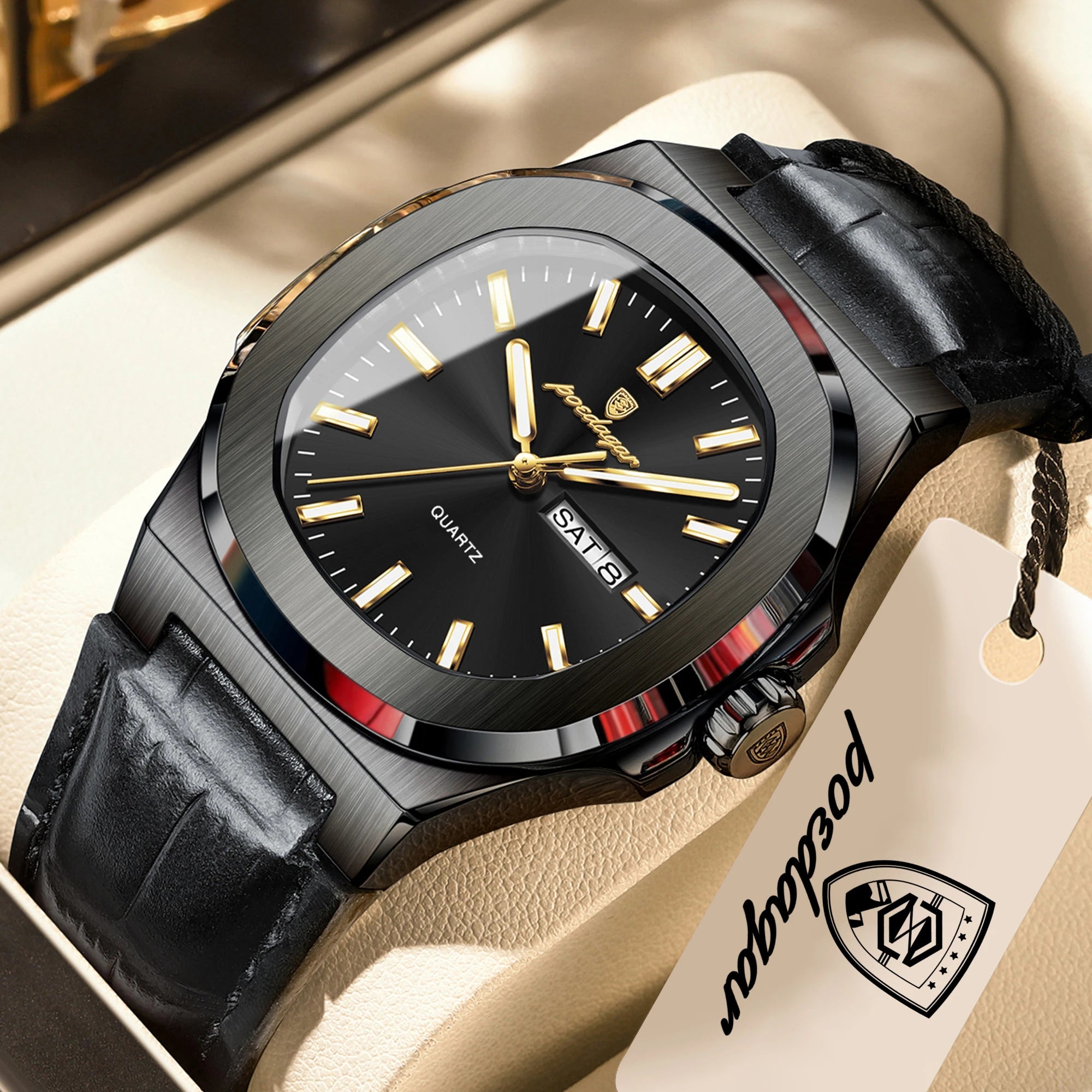 POEDAGAR Fashion Wristwatch For Boyfriend Luminous Waterproof Week Calendar Business Couple Watches Leather Luxury Men's Watches