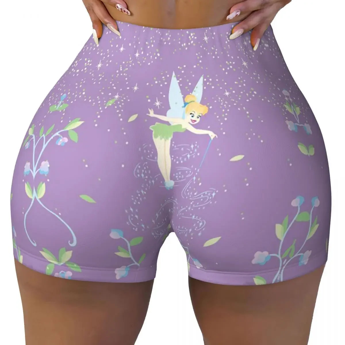 Custom Tinkerbell Green Gym Biker Running Shorts Women's Workout Yoga Shorts