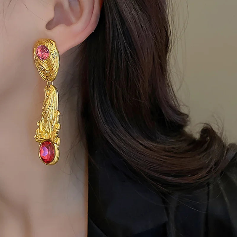 SHMIK Vintage Baroque Women Elegant Rhinestone Heart Earrings Jewelry Exquisite Lady Classic Middle Palace Drop Earring Gift