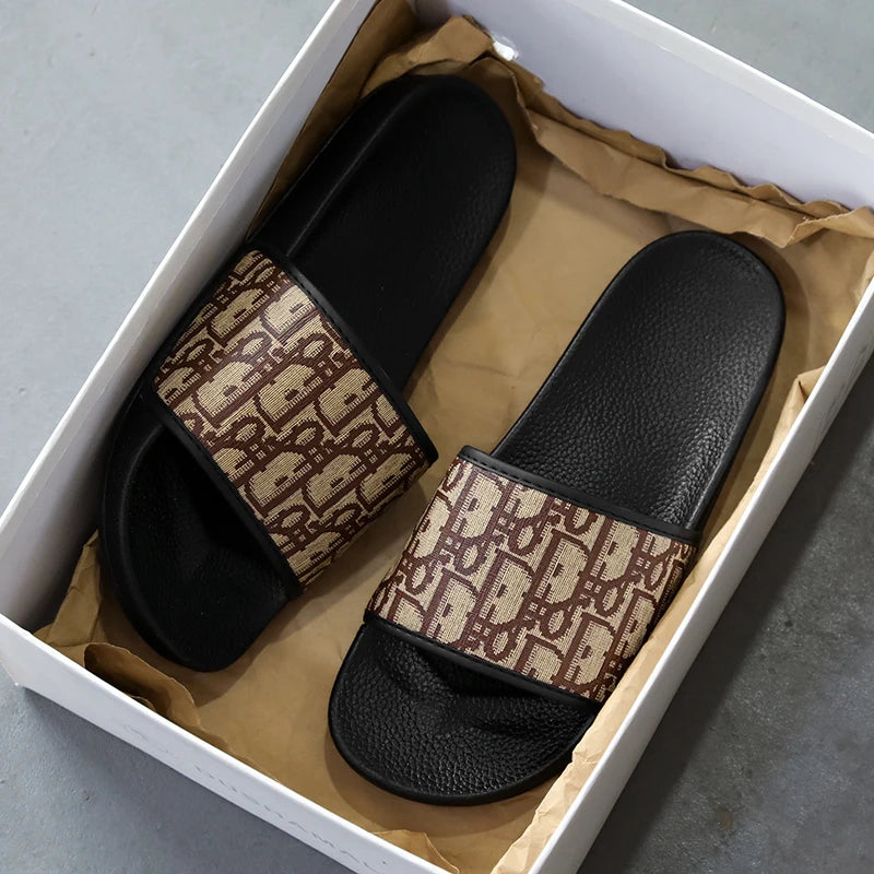 Men's Home Slippers Lightweight Summer New Style Flat and Worn Casual Retro Patterned Anti-slip Quick-drying Sandals
