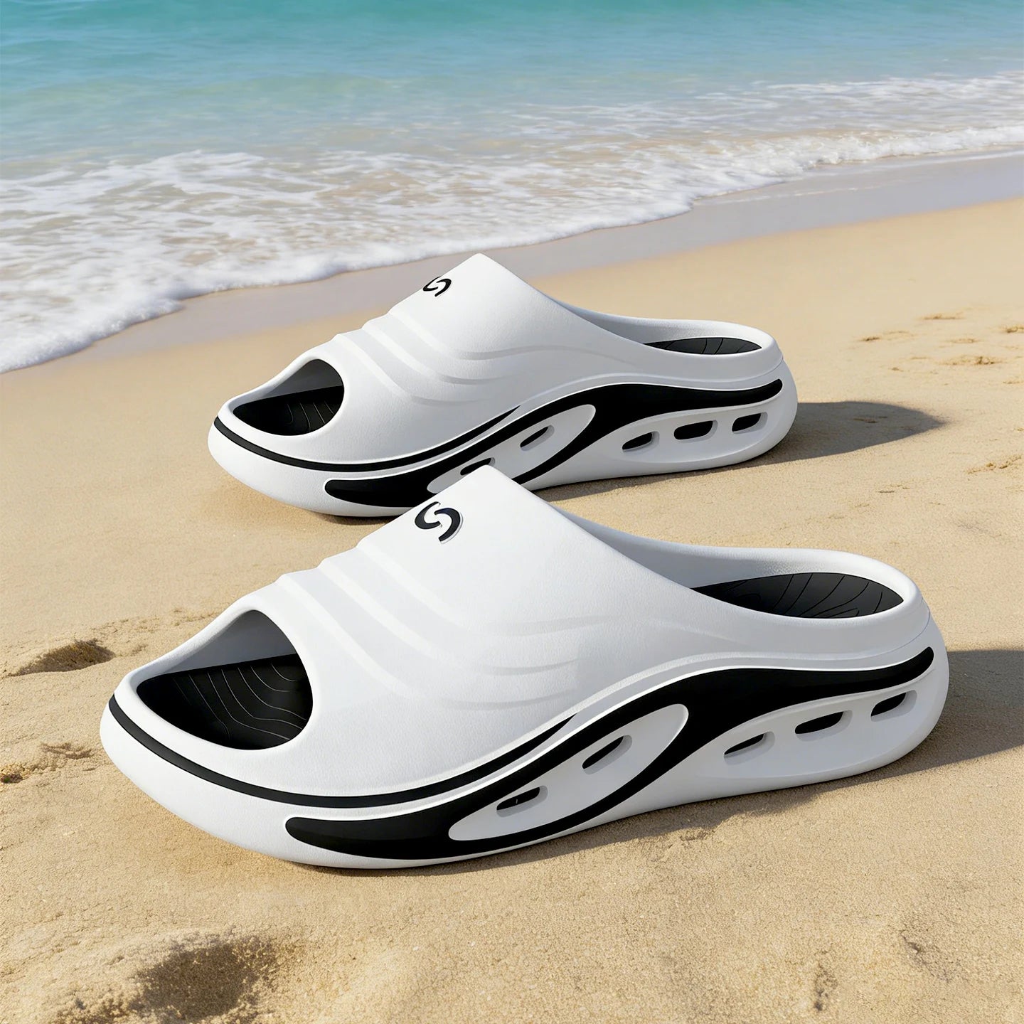 Men's Outdoor Slides Summer Thick Sole Sandals, Non-Slip Durable Beach Flip Flops, Open Toe Fashion Casual Sports Slippers