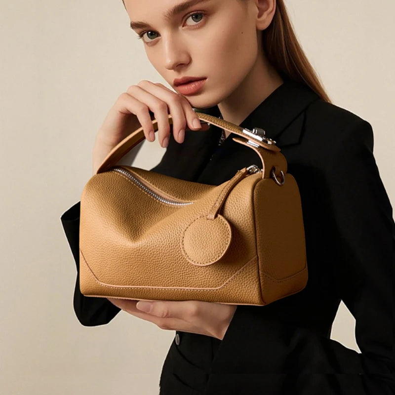 Burminsa Cowhide Genuine Leather Pillow Shoulder Crossbody Bags For Women 2026 Luxury Designer Top Handle Tote Ladies Handbags