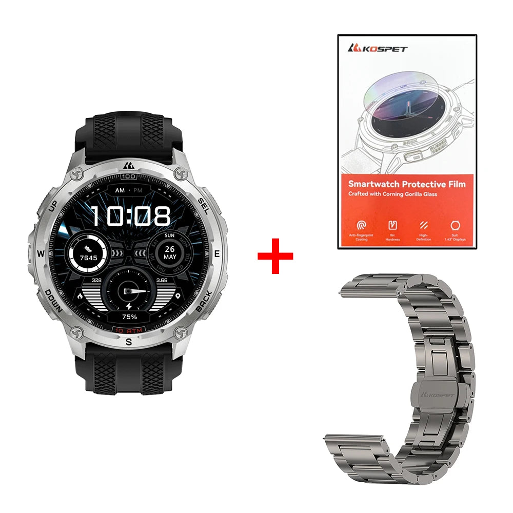 KOSPET Tank T4 Smart Watch for Men with 32GB Storage 6-Sat GPS Offline Maps 10ATM Waterproof Heart Rate Diving Skiing Hiking