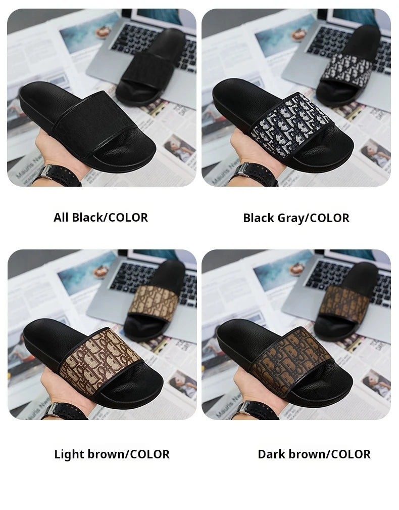 Men's Home Slippers Lightweight Summer New Style Flat and Worn Casual Retro Patterned Anti-slip Quick-drying Sandals