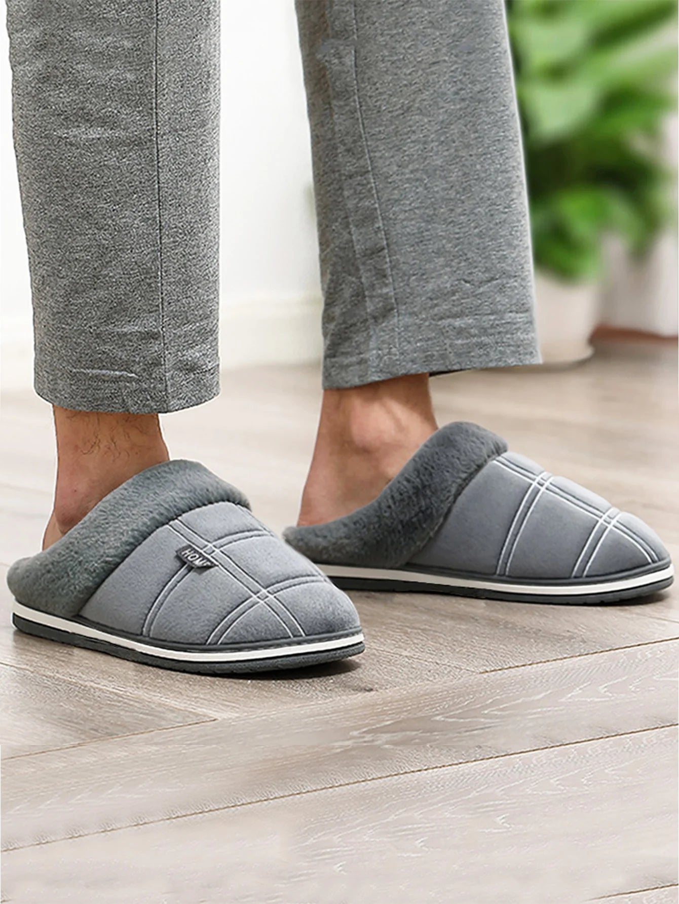 House slippers for men Plaid Warm Soft Comfortable Non Slip Living room Shoes Sturdy Sole Big Size 40-50