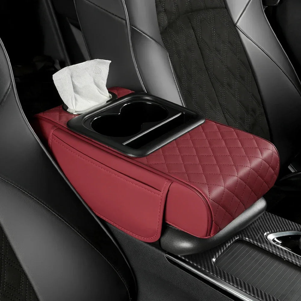 Car Armrest Box 7.5cm Thicken Height Pad Arm Rest Cushion with Pocket Tissue Cup Holder Memory Cotton Elbow Support Height Pad