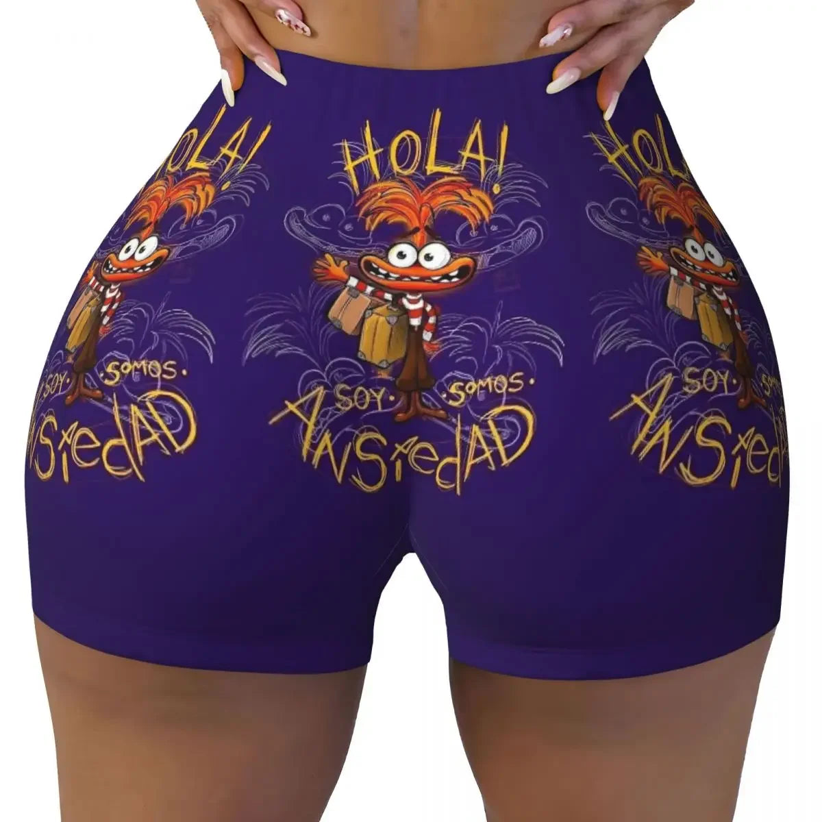 Custom Inside Out Anxiety This Is Fine Workout Volleyball Biker Shorts Women's Gym Yoga Shorts