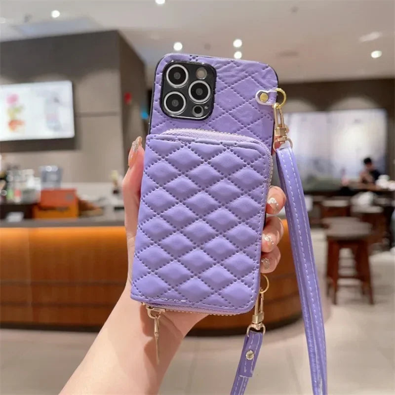 Crossbody Zipper Wallet Phone Case for IPhone 17 Air 12 11 16 16E 15 14 13 Pro Max  Plus Organ Card Slot Holder Leather Cover