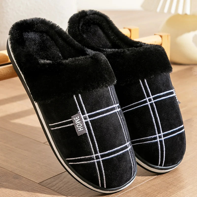 House slippers for men Plaid Warm Soft Comfortable Non Slip Living room Shoes Sturdy Sole Big Size 40-50