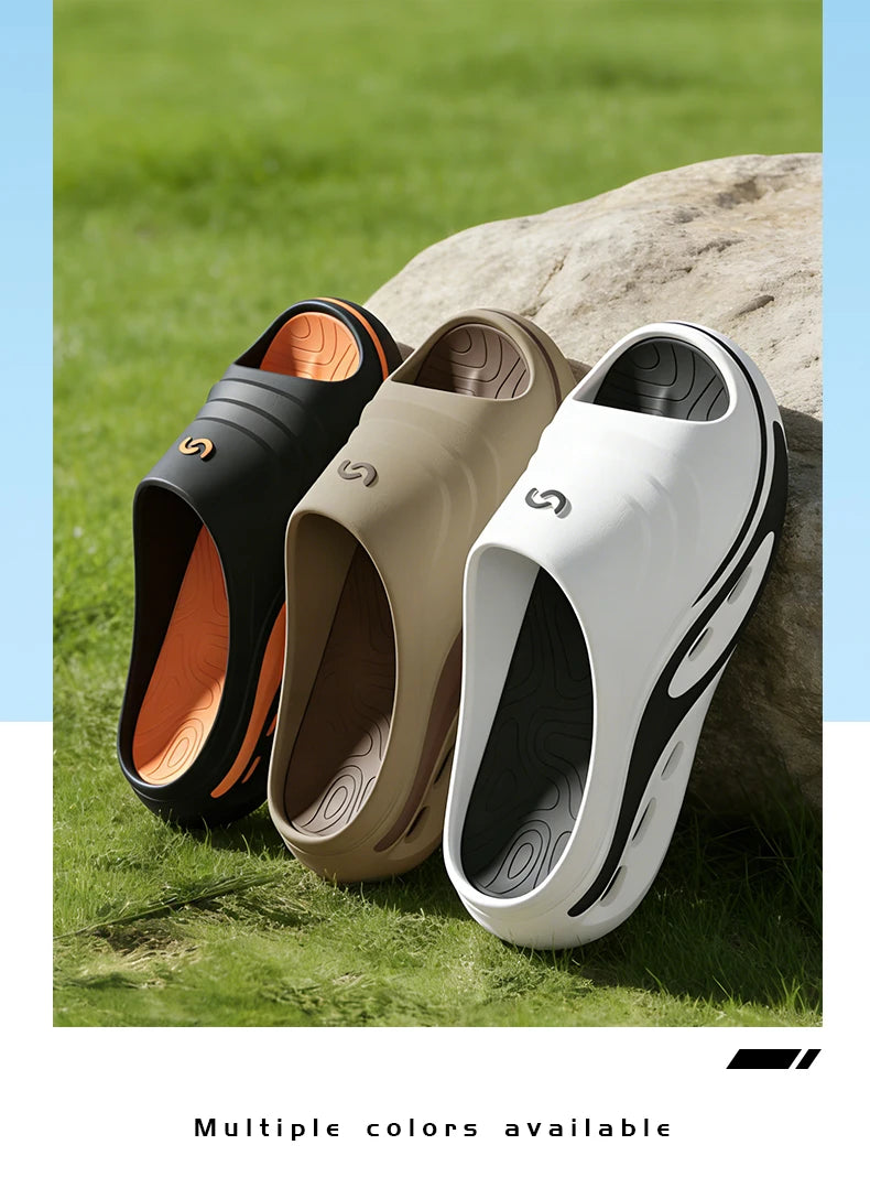 Men's Outdoor Slides Summer Thick Sole Sandals, Non-Slip Durable Beach Flip Flops, Open Toe Fashion Casual Sports Slippers