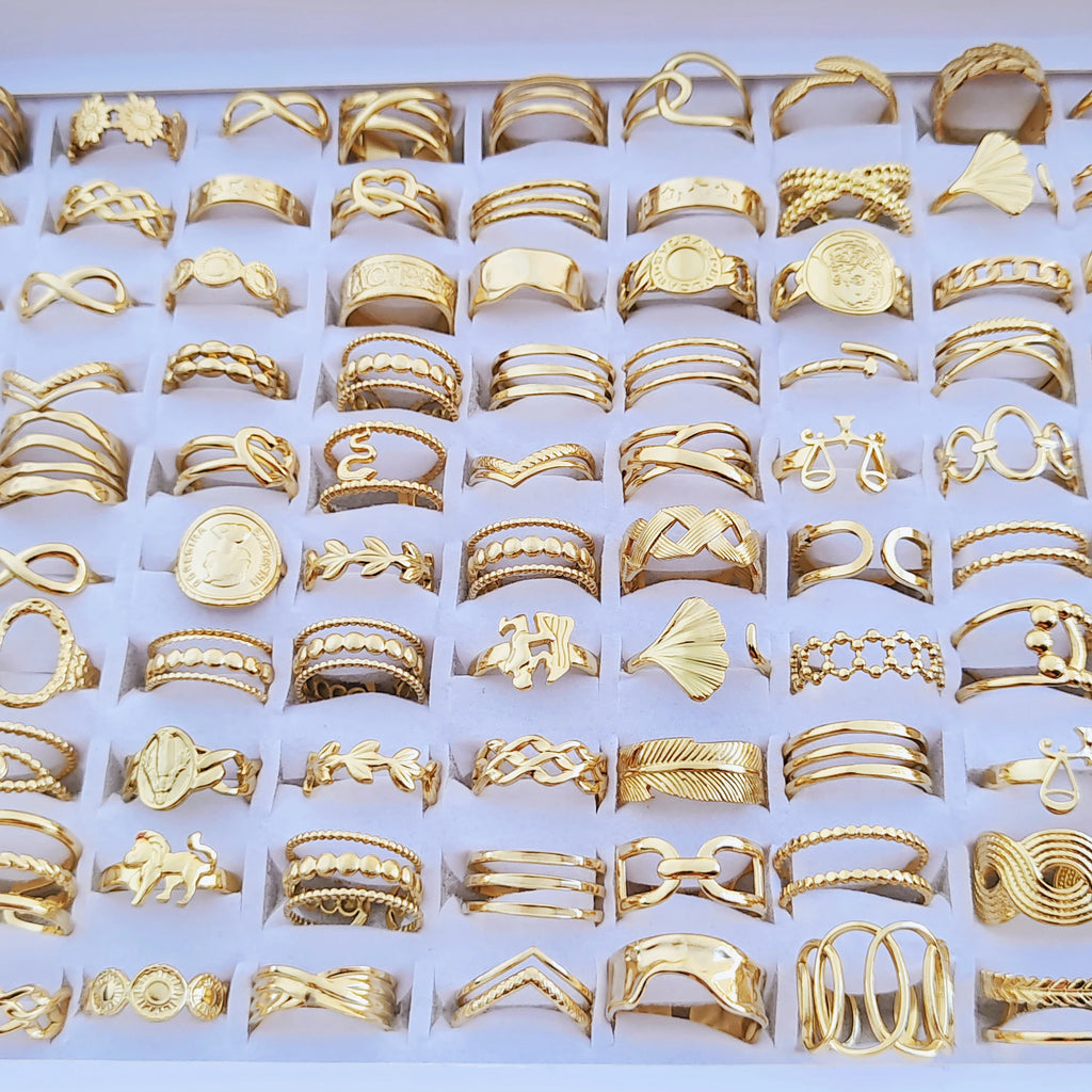 10pcs/lot Fashion Multi-style Mixed Stainless Steel Open End Rings Women Vintage Adjustable Jewelry Factory Wholesale