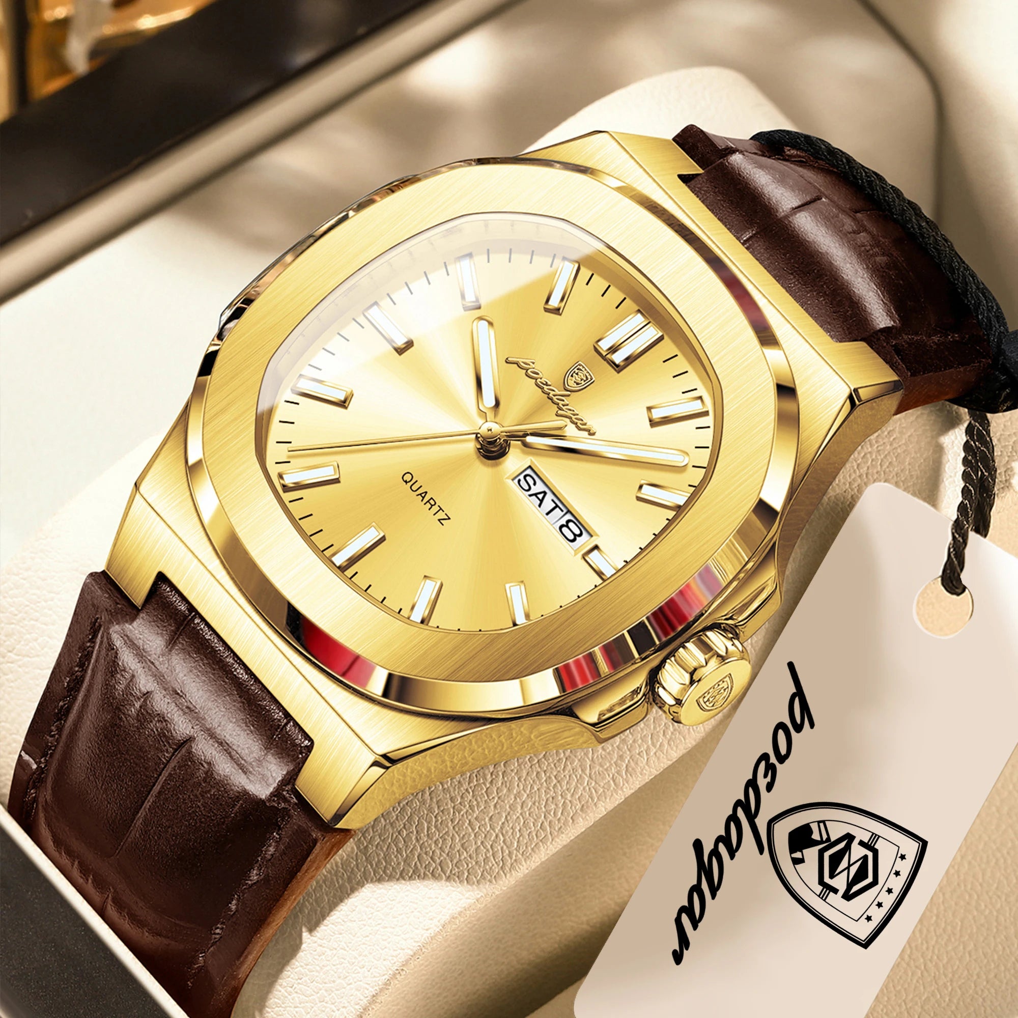 POEDAGAR Fashion Wristwatch For Boyfriend Luminous Waterproof Week Calendar Business Couple Watches Leather Luxury Men's Watches