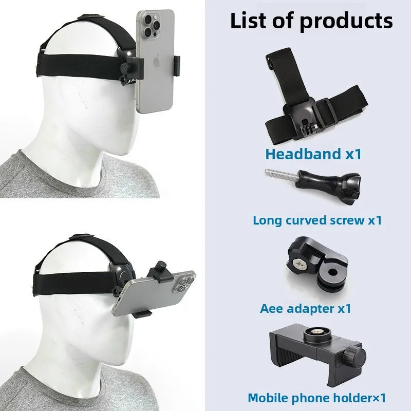 Comfortable Phone Head Strap Mount Adjustable Headband for Action Video Travel Vlog and Outdoor Adventure Recording