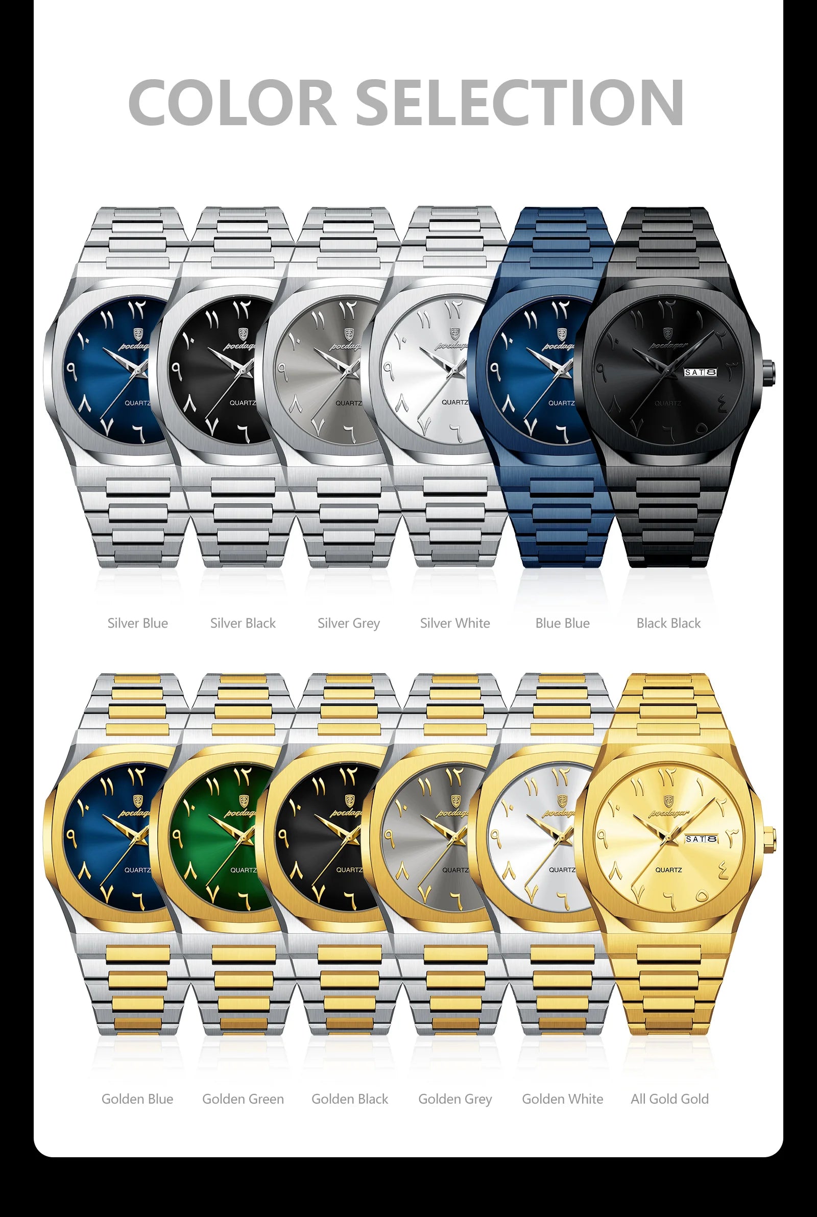 POEDAGAR Fashion High Quality Men Clock Date Week Waterproof Watch For Man Quartz Stainless Steel Luxury Men's Watches Reloj+Box