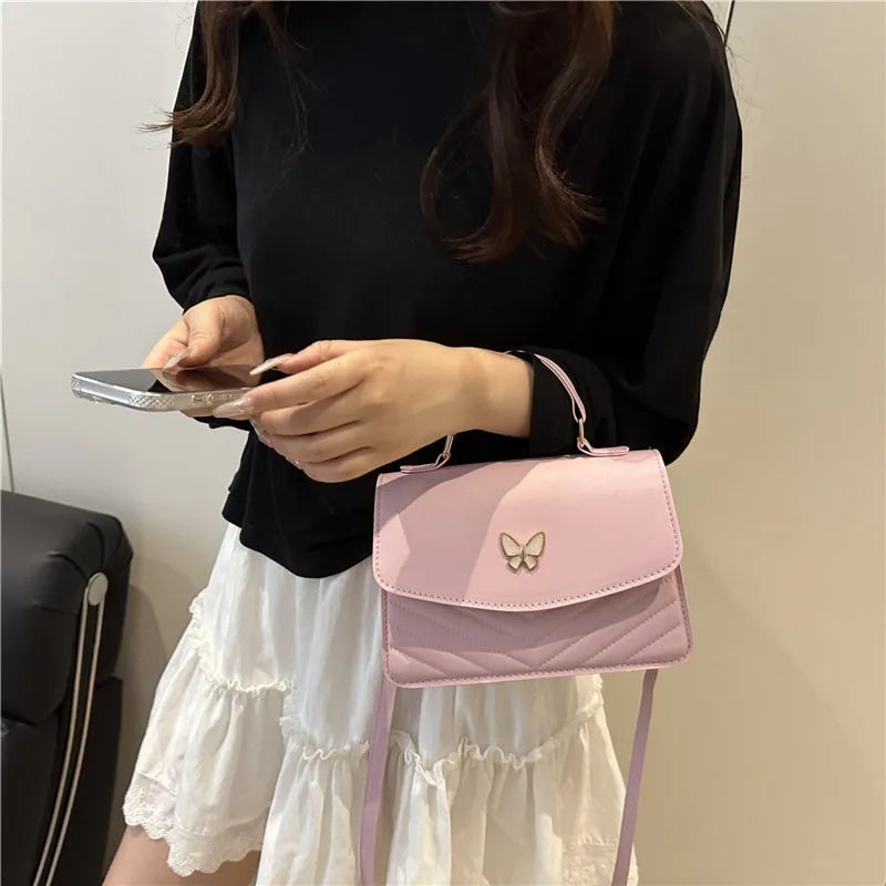 Lucky butterfly bag women's new fashion solid color simple texture trend beautiful casual shoulder messenger bag portable small