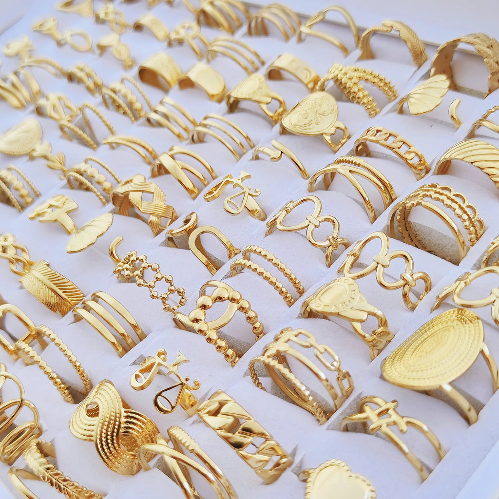 10pcs/lot Fashion Multi-style Mixed Stainless Steel Open End Rings Women Vintage Adjustable Jewelry Factory Wholesale
