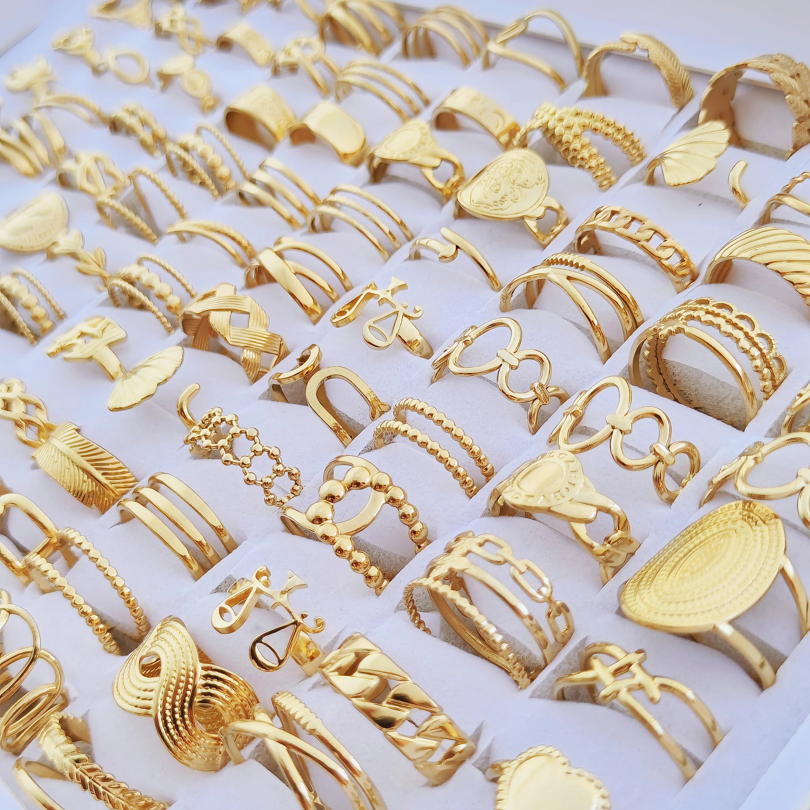 10pcs/lot Fashion Multi-style Mixed Stainless Steel Open End Rings Women Vintage Adjustable Jewelry Factory Wholesale