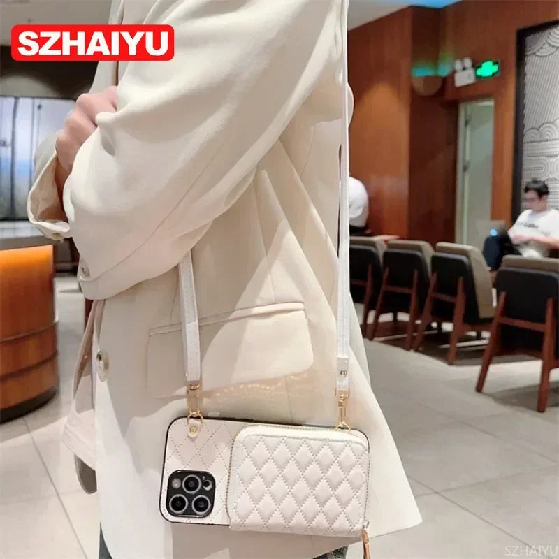Crossbody Zipper Wallet Phone Case for IPhone 17 Air 12 11 16 16E 15 14 13 Pro Max  Plus Organ Card Slot Holder Leather Cover