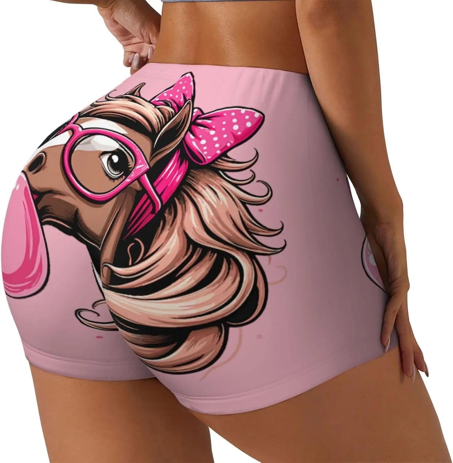 Pink Horse Workout Shorts for Women High Waist Yoga Shorts for Casual Biker Gym Just A Girl Who Loves Horse Underwear