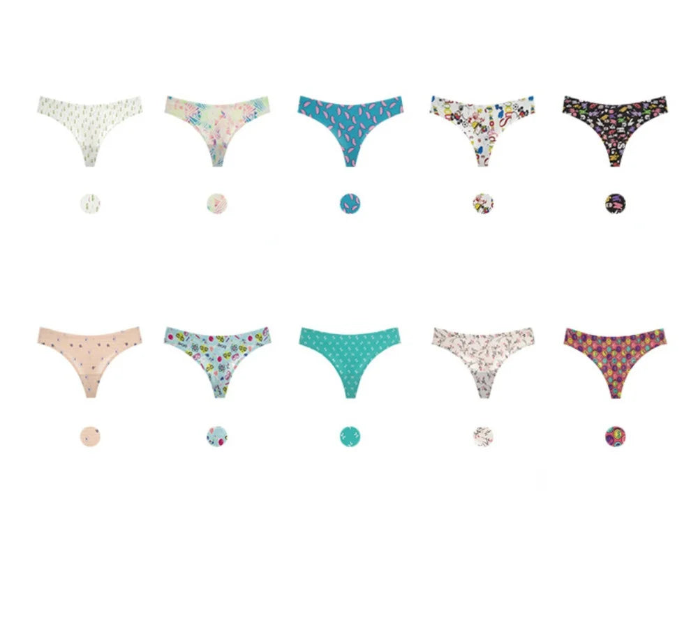 SP&CITY Graffiti Printed Ice Silk Sexy Thong Low Waist Sports Sexy Women's Underwear Fitness Traceless Panties Seamless Briefs