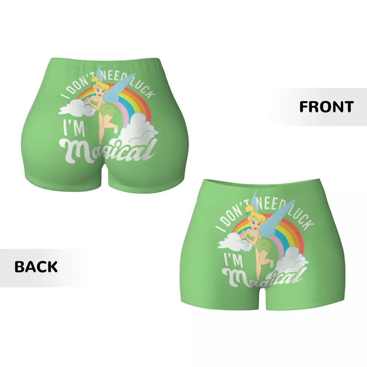 Custom Tinkerbell Green Gym Biker Running Shorts Women's Workout Yoga Shorts