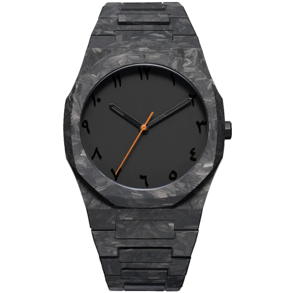 New Trend Fashion Classic Middle East Arabic Numeral Dial Quartz Watch Black Polycarbonate Marble Design Quartz Men's Watch