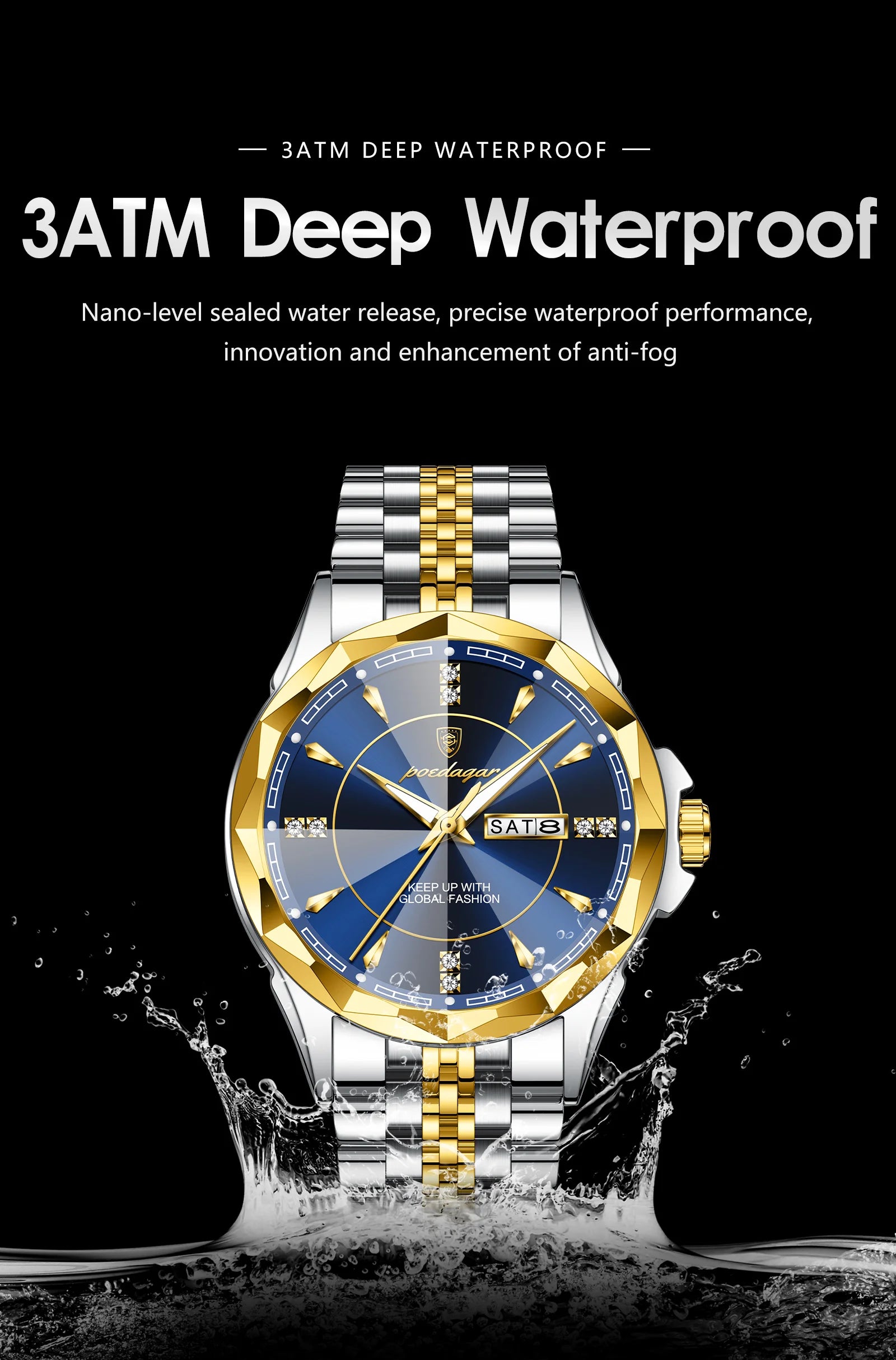 POEDAGAR Luxury Fashion Man Clock Top Business Waterproof Luminous Date Week Men's Watches Quartz Stainless Steel Men Wristwatch
