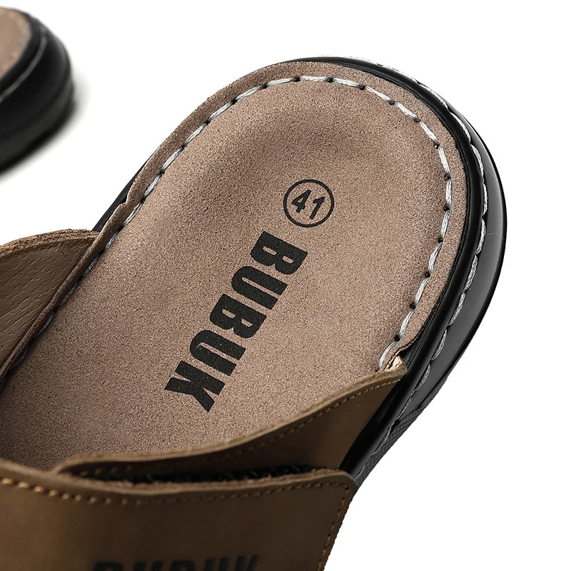 First-Layer Cowhide New Men's Casual Slippers Non-Slip Summer Beach Sandals Suitable for Outdoor Leisure Sports Beach