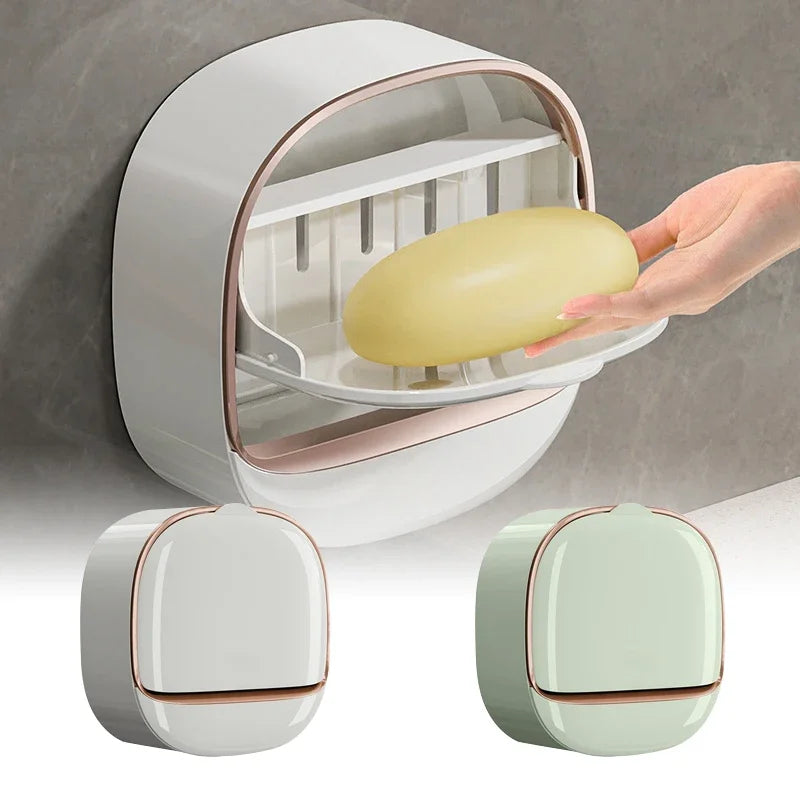 Bathroom Drain Soap Box Wall Mounted ABS Soap Box with Lid Waterproof Soap Dish Dishes Storage Box Travel Organizer Case Storage