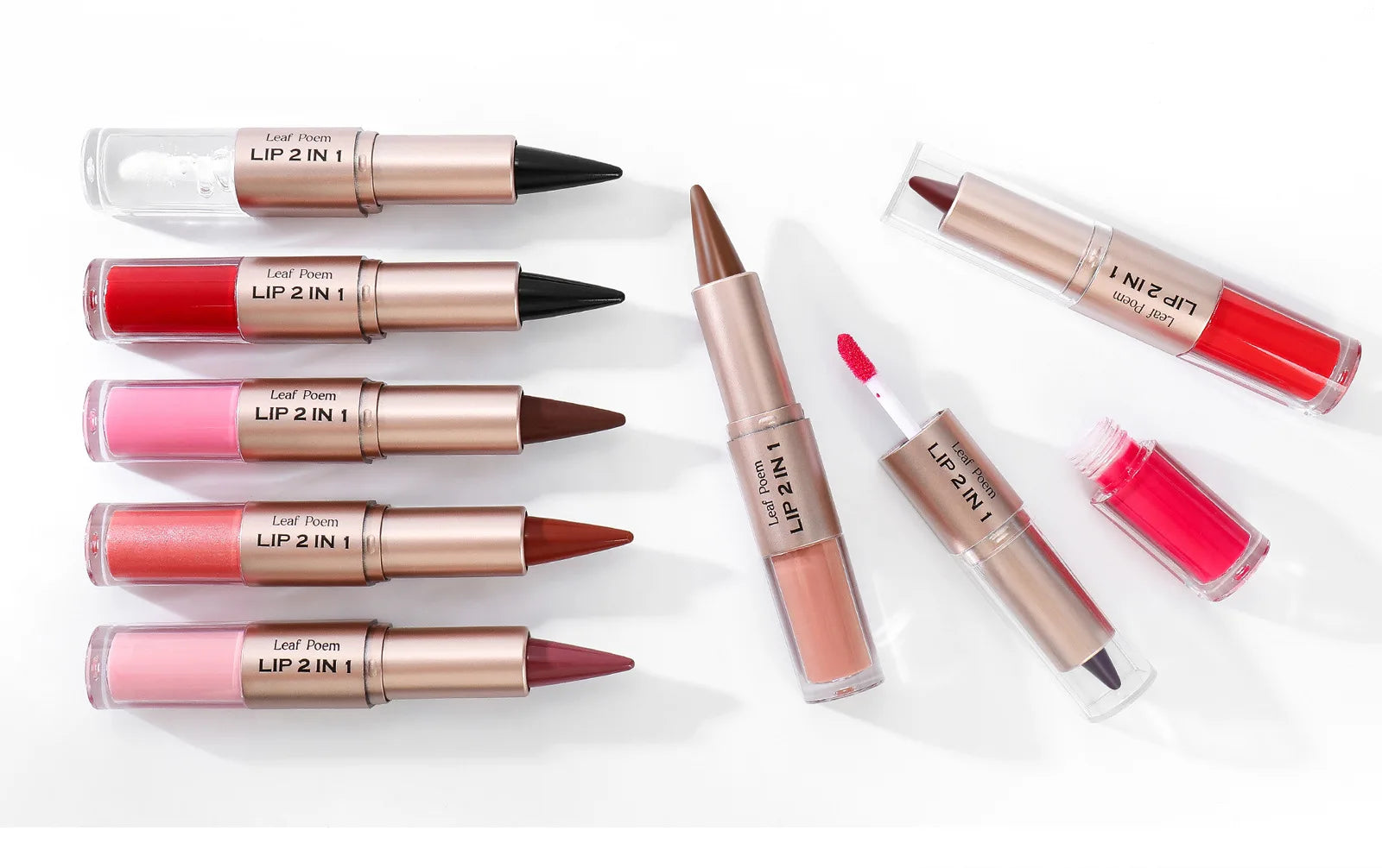 2 IN 1 Nude Brown Pink Mirror Lip Gloss Tapered Gradient Lipliner Contour Pencil Matte Lip Liner Waterproof Sexy Lipstick Makeup