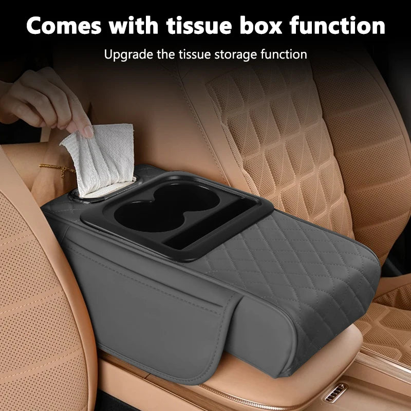 Car Armrest Storage Box, Car Center Console Organizer, Armrest Heightening Cushion with Cup Holder Armrest Storage Organizer Box