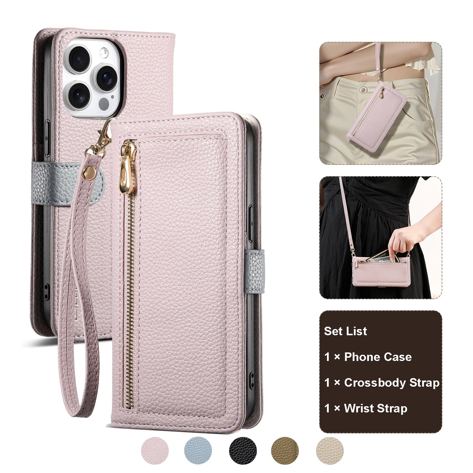 Leather Wallet Case Crossbody Phone Pouch with Multiple Card Slots for IPhone 17 16e 15 Plus 14 13 12 11 Xs Max Pro Case