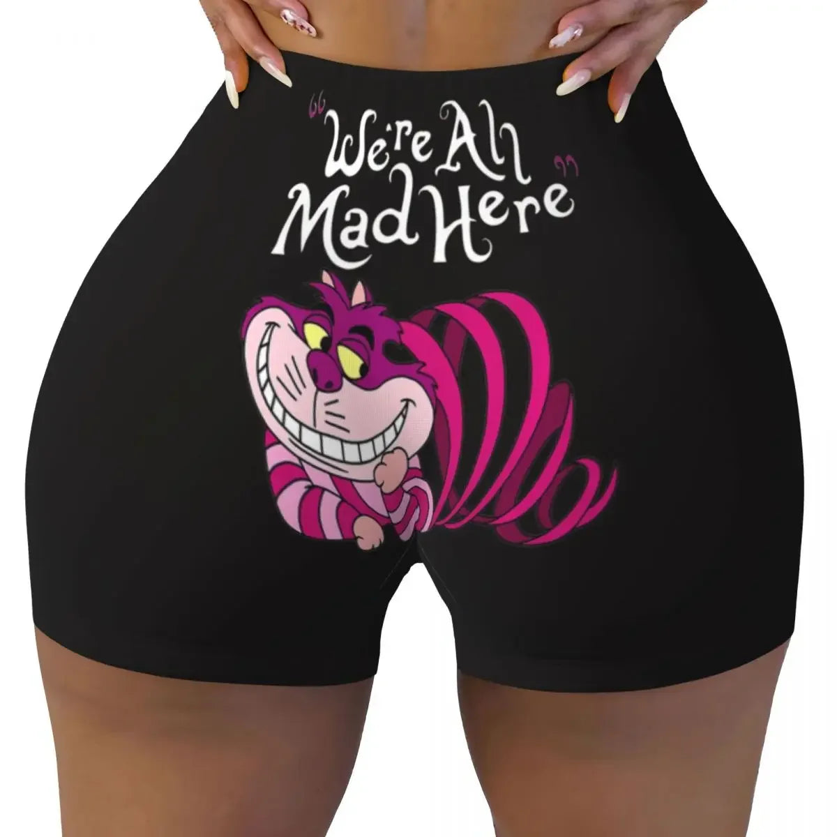 Custom Women's Trippy Striped Cat Workout Yoga Shorts Cheshire Cat Cartoon Gym Athletic Volleyball Biker Shorts