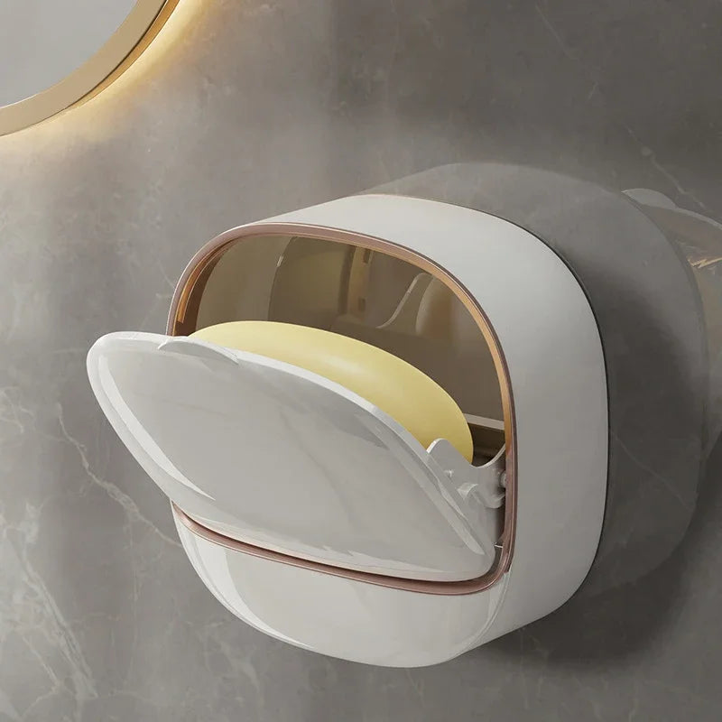Bathroom Drain Soap Box Wall Mounted ABS Soap Box with Lid Waterproof Soap Dish Dishes Storage Box Travel Organizer Case Storage