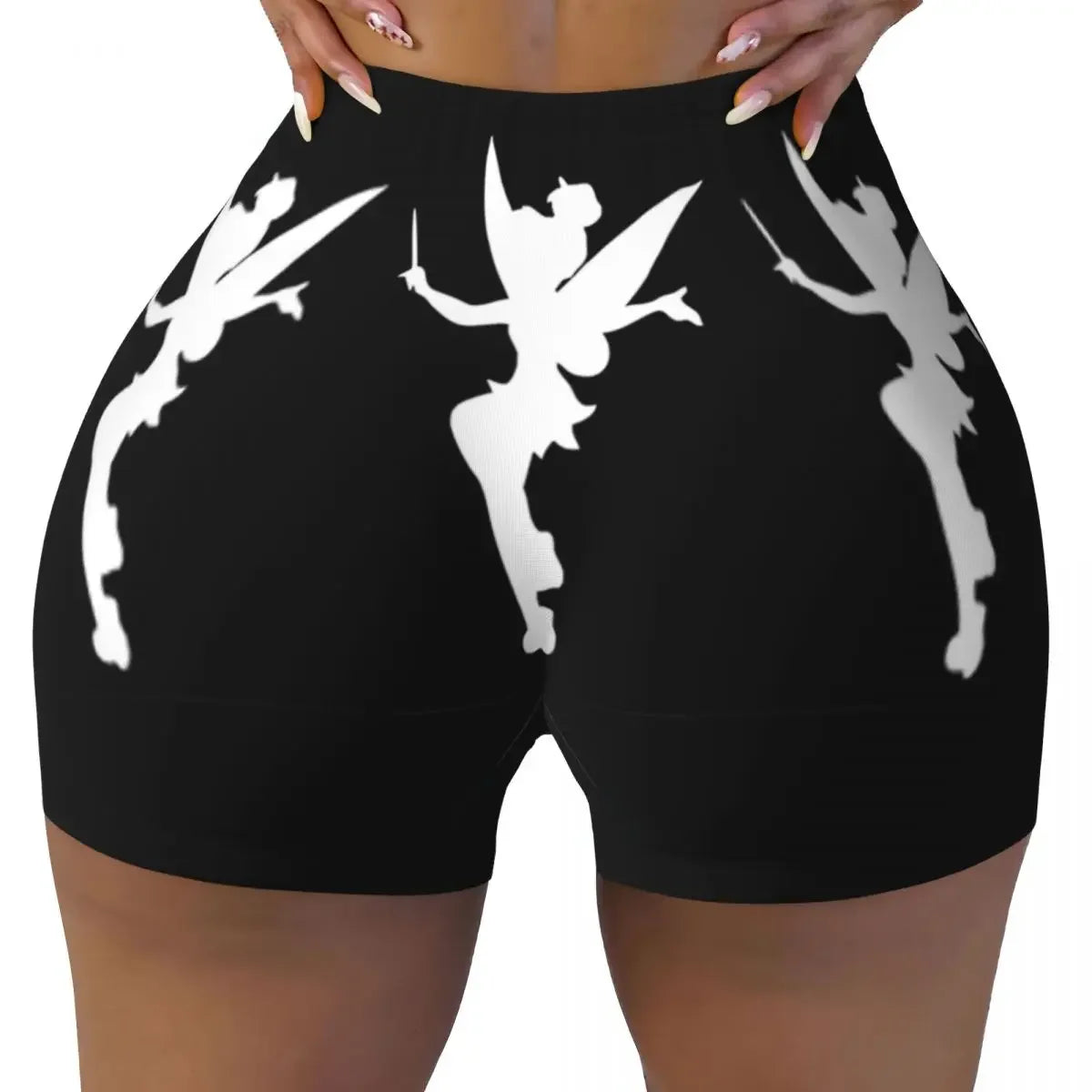 Custom Tinkerbell Green Gym Biker Running Shorts Women's Workout Yoga Shorts
