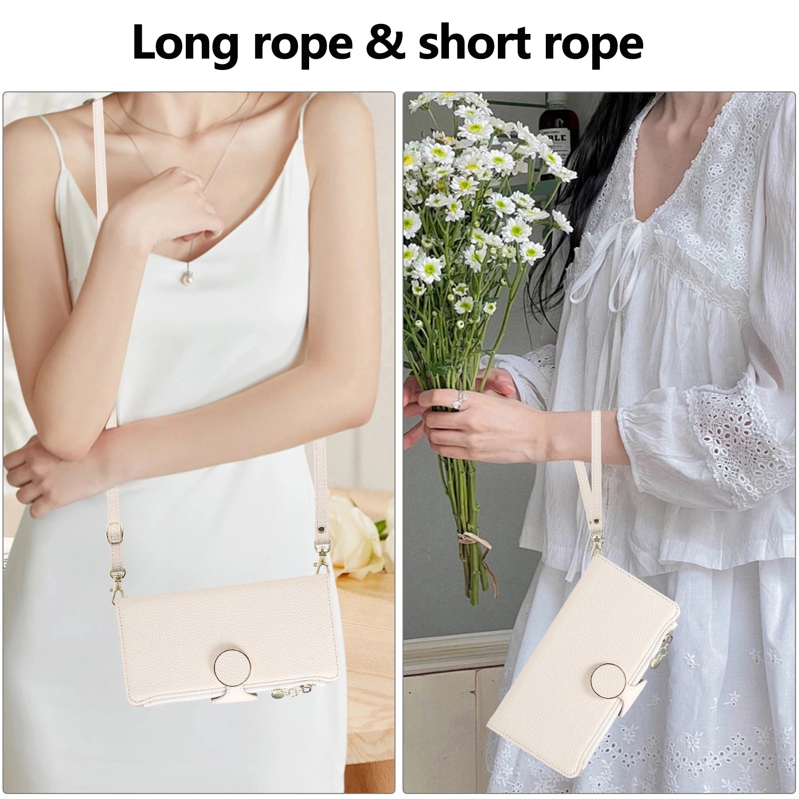 Crossbody Zipper Cards Holder Leather Wallet Book Case For iPhone 16 Pro Max 15 Plus 14 13 12 17 16E XS Long Lanyard Bag Cover