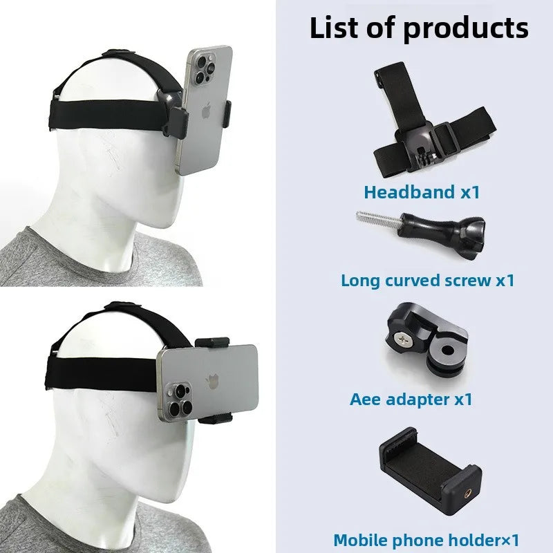 Comfortable Phone Head Strap Mount Adjustable Headband for Action Video Travel Vlog and Outdoor Adventure Recording