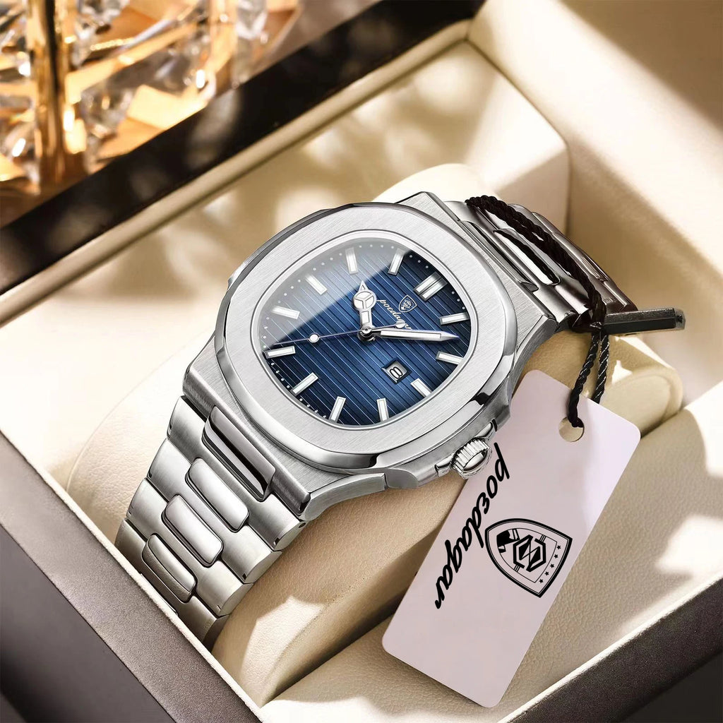POEDAGAR Square Luxury Men Wristwatch Waterproof Luminous Date Stainless Steel Male Clock Business Sports Quartz Watches For Me