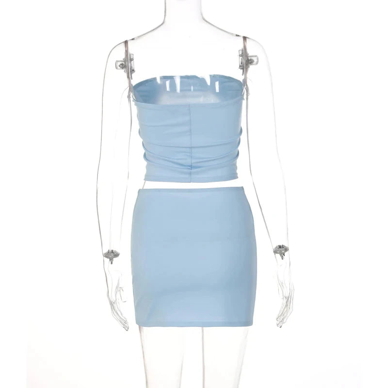 Hawthaw Women 2024 Summer Tube Tops Mini Skirts Party Club Two Piece Matching Sets Vacation Outfits Wholesale Items For Business