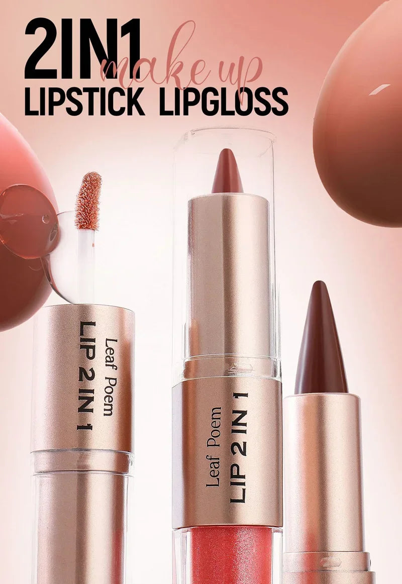 2 in1 Tapered Gradient Lipliner Pen Nude Brown Mirror Glass Lip Gloss Matte Lip Liner Waterproof Lip Contour Non Stick Makeup