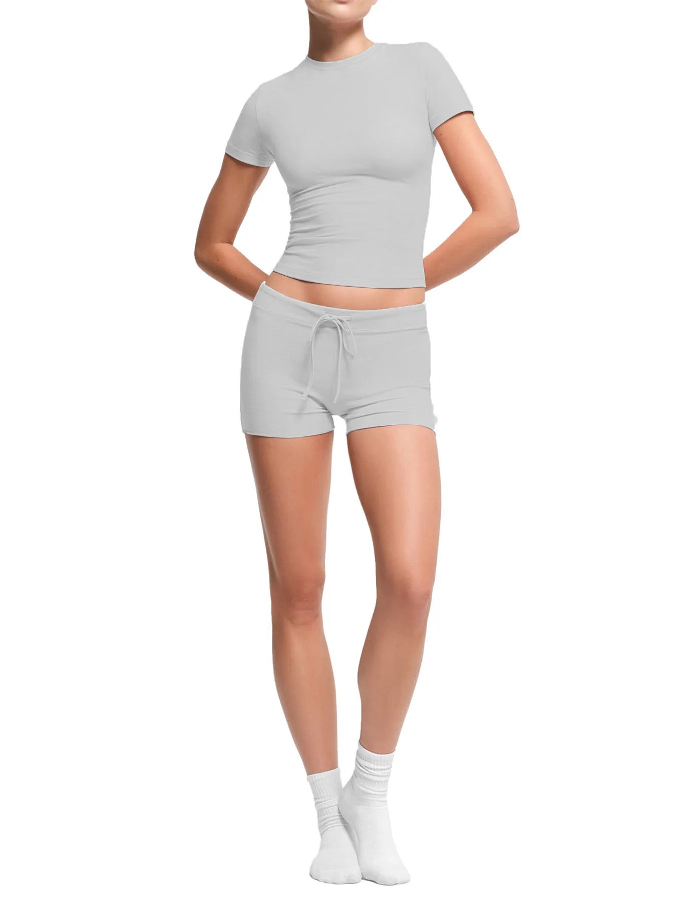 Women's 2026 New Slim Fit Short Sleeve T-Shirt Set – Crewneck Casual Two Piece Outfit, Y2K Streetwear Summer Top & Pants