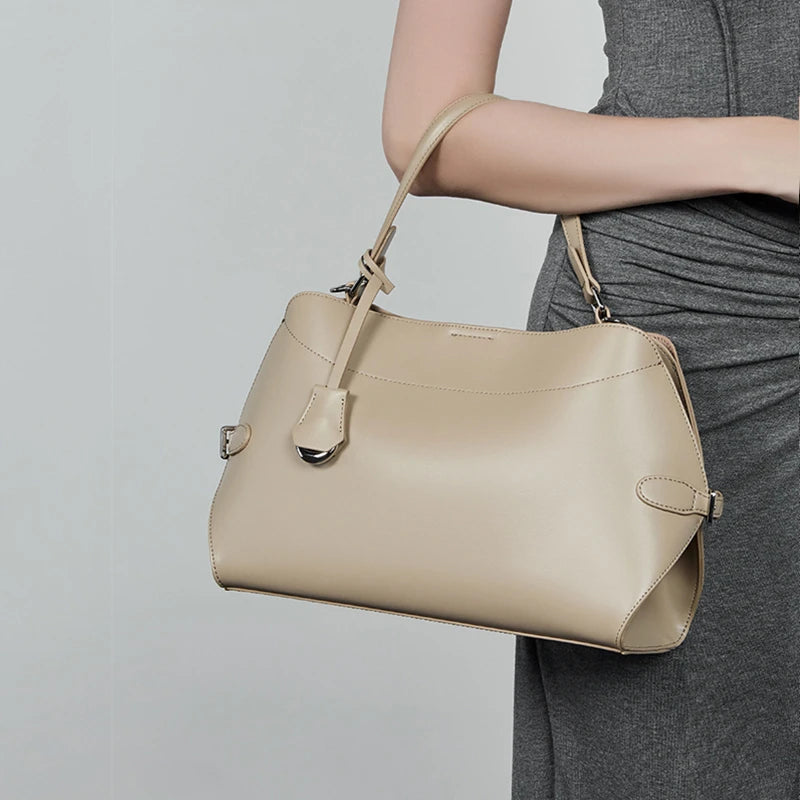 Hifashion Cowhide Genuine Leather Tote Handbags For Women 2026 Luxury Designer Shell Hobos Office Ladies Shoulder Crossbody Bags