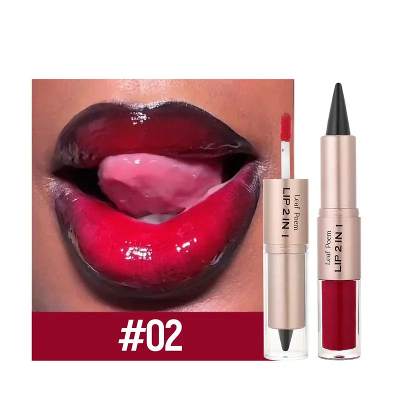 2 in1 Tapered Gradient Lipliner Pen Nude Brown Mirror Glass Lip Gloss Matte Lip Liner Waterproof Lip Contour Non Stick Makeup