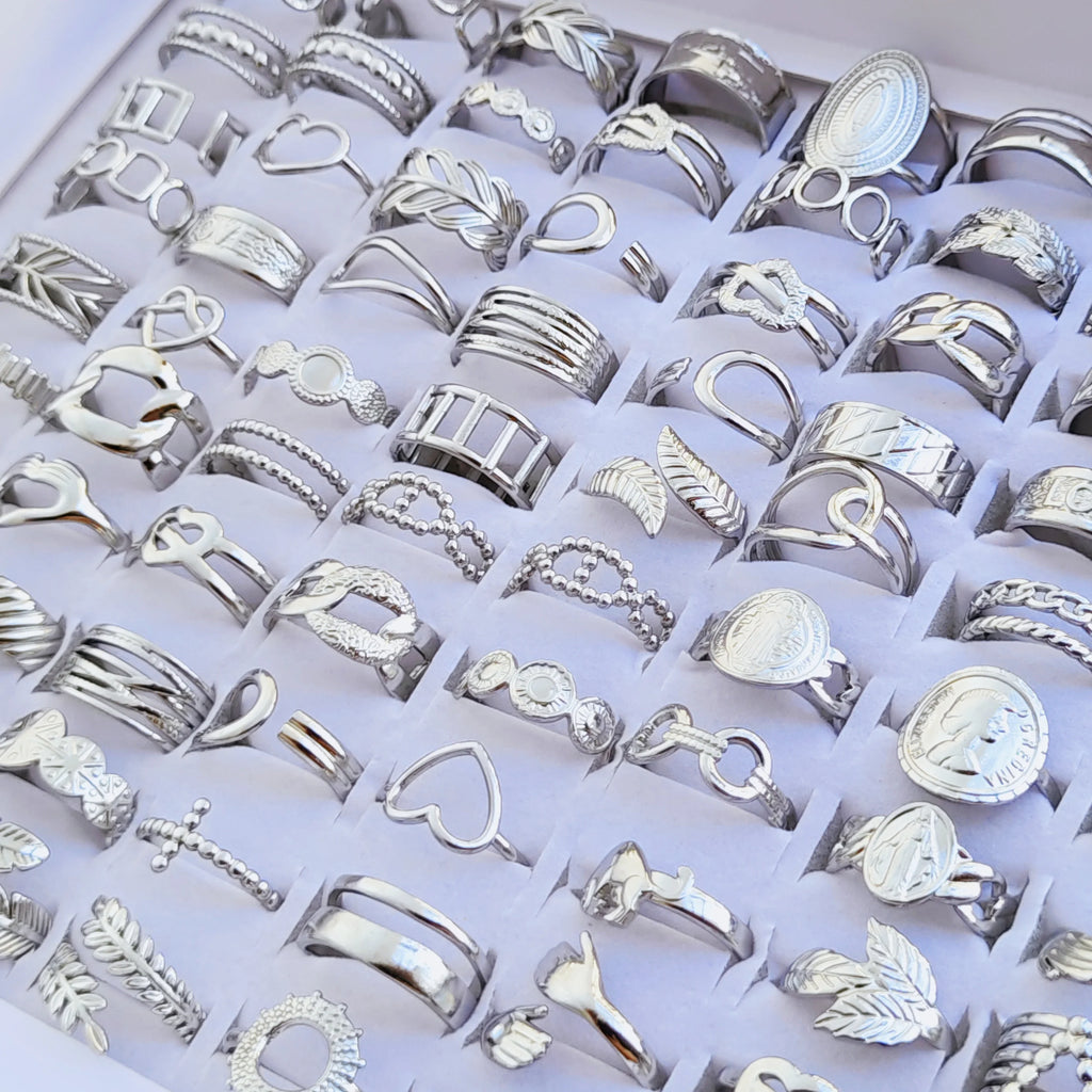 10pcs/lot Fashion Multi-style Mixed Stainless Steel Open End Rings Women Vintage Adjustable Jewelry Factory Wholesale
