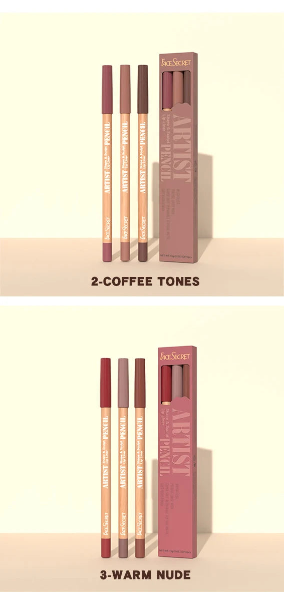 Face Secret 3Pcs Long-Lasting Velvet Lip Liner Matte Lipstick Waterproof Perfect Gift for Christmas Day, Lip Liner Set