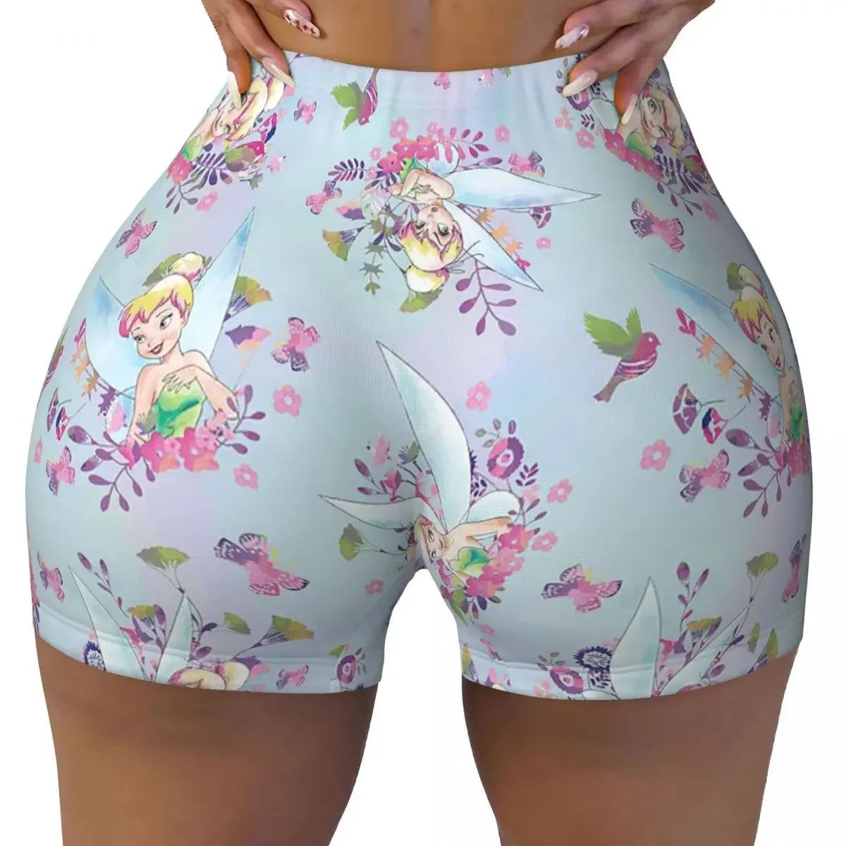 Custom Tinkerbell Green Gym Biker Running Shorts Women's Workout Yoga Shorts