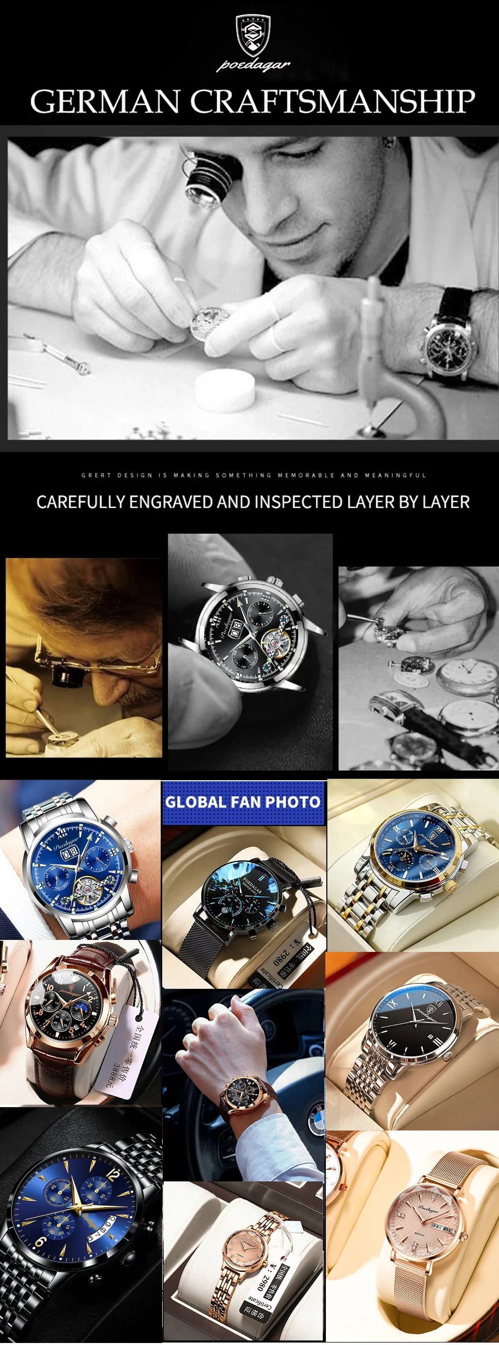 POEDAGAR Fashion High Quality Men Clock Date Week Waterproof Watch For Man Quartz Stainless Steel Luxury Men's Watches Reloj+Box
